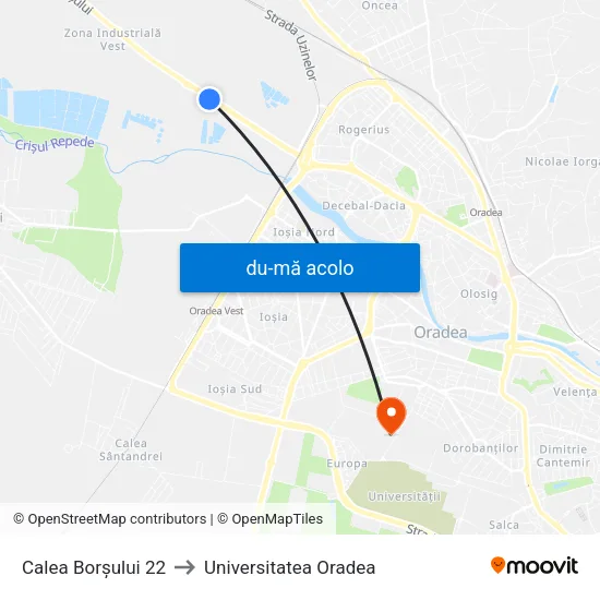 Harta de Calea Borșului 22 către Universitatea Oradea