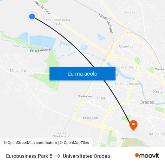 Harta de Eurobusiness Park 5 către Universitatea Oradea