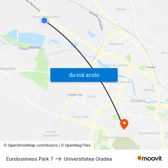 Harta de Eurobusiness Park 7 către Universitatea Oradea