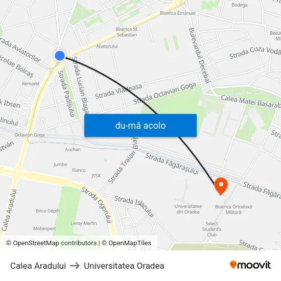 Harta de Calea Aradului către Universitatea Oradea