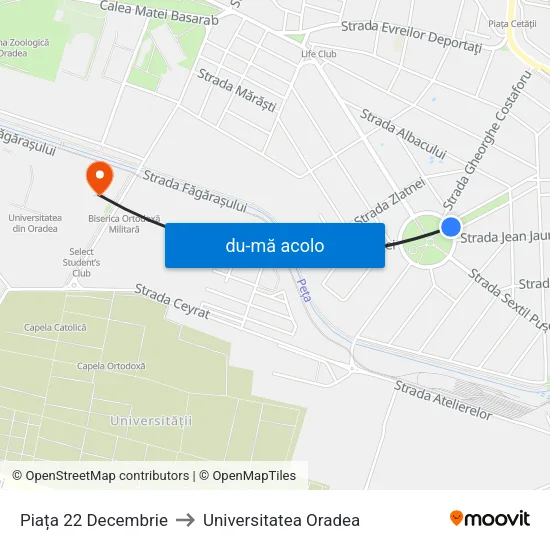 Harta de Piața 22 Decembrie către Universitatea Oradea