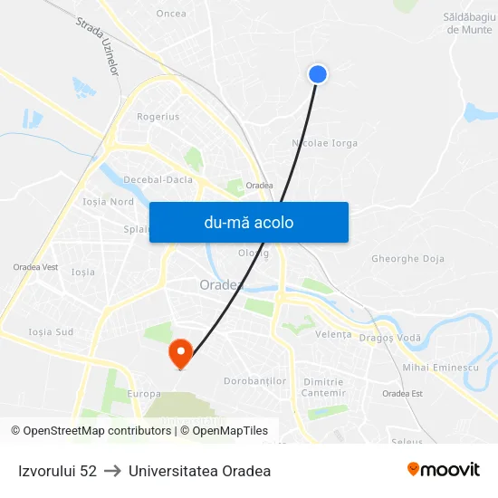 Harta de Izvorului 52 către Universitatea Oradea
