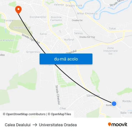 Harta de Calea Dealului către Universitatea Oradea