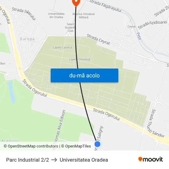 Harta de Parc Industrial 2/2 către Universitatea Oradea