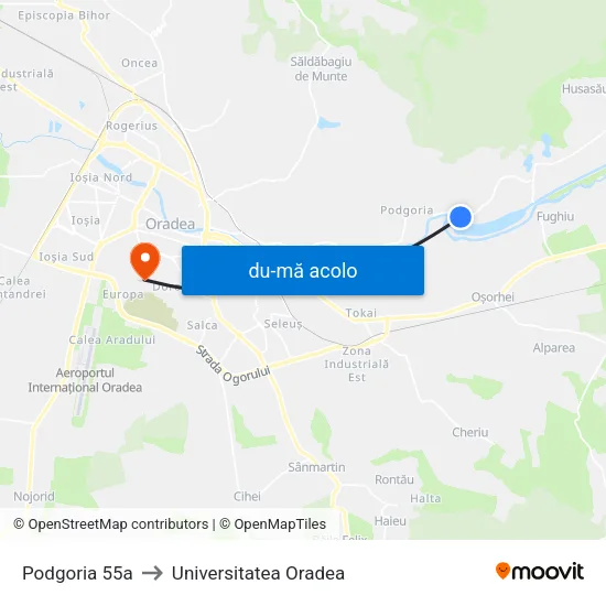 Harta de Podgoria 55a către Universitatea Oradea