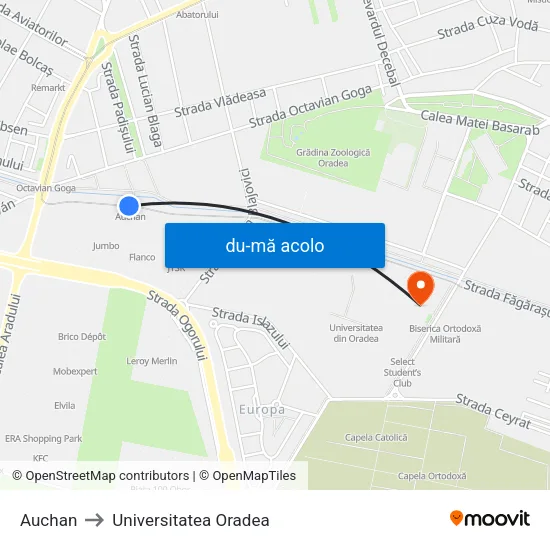 Harta de Auchan către Universitatea Oradea