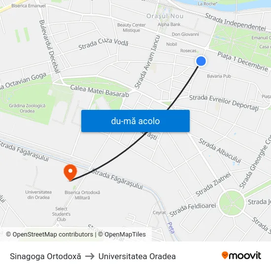 Harta de Sinagoga Ortodoxă către Universitatea Oradea