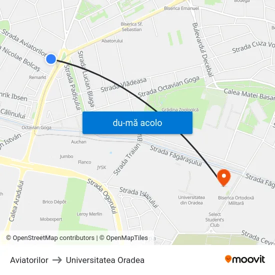 Harta de Aviatorilor către Universitatea Oradea