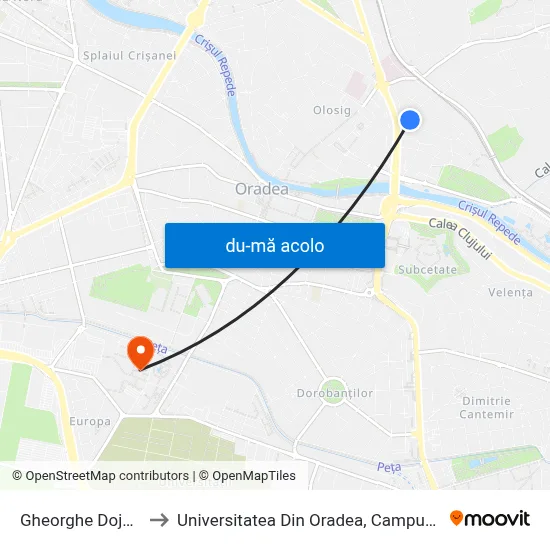 Harta de Gheorghe Doja 3 către Universitatea Din Oradea, Campus A