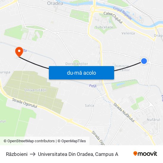 Harta de Războieni către Universitatea Din Oradea, Campus A