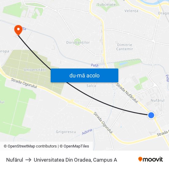 Harta de Nufărul către Universitatea Din Oradea, Campus A