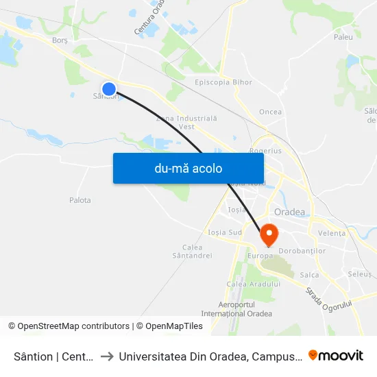 Harta de Sântion | Centru către Universitatea Din Oradea, Campus A