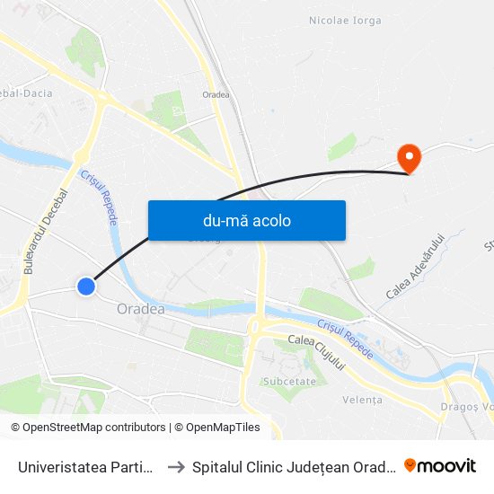 Harta de Univeristatea Partium către Spitalul Clinic Județean Oradea