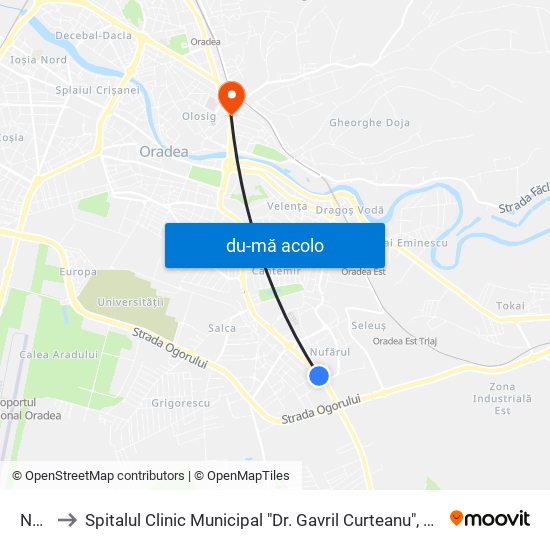 Harta de Nufărul către Spitalul Clinic Municipal "Dr. Gavril Curteanu", Sectia Psihiatrie si Recuperare Neurologica
