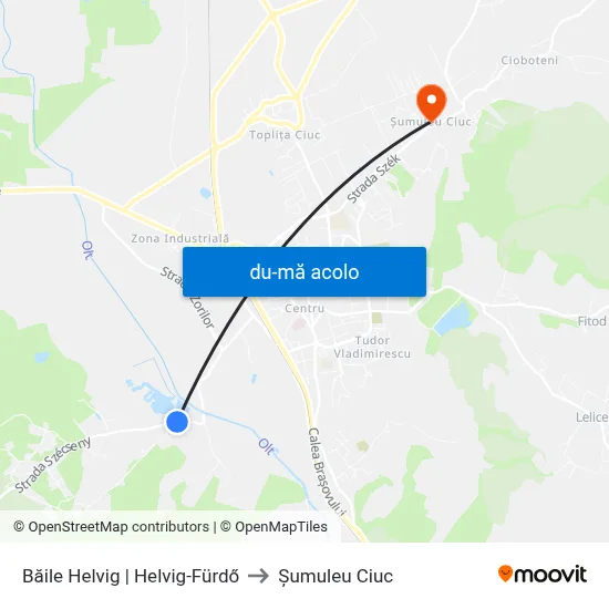 Harta de Băile Helvig | Helvig-Fürdő către Șumuleu Ciuc