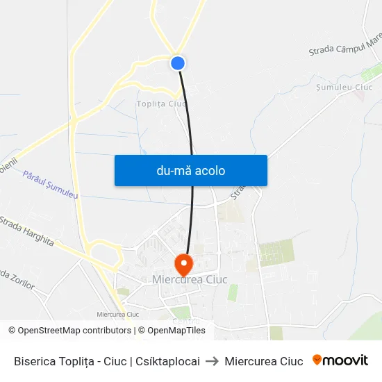 Harta de Biserica Toplița - Ciuc | Csíktaplocai către Miercurea Ciuc