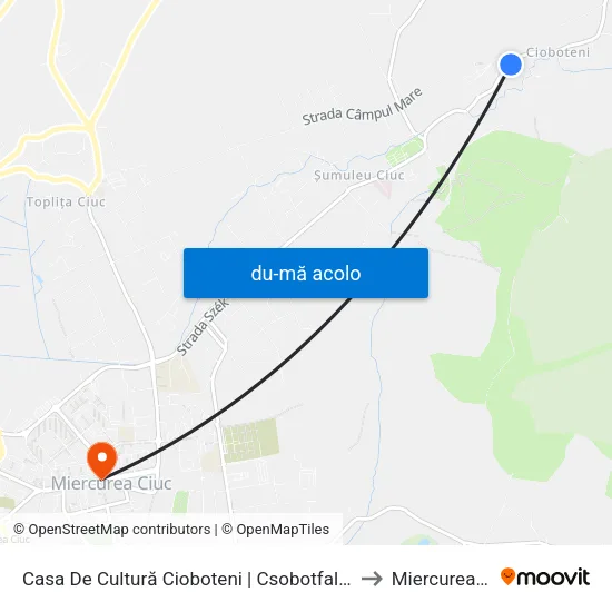 Harta de Casa De Cultură Cioboteni | Csobotfalvi Kultúrház către Miercurea Ciuc