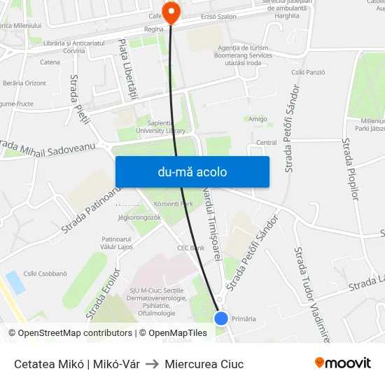 Harta de Cetatea Mikó | Mikó-Vár către Miercurea Ciuc