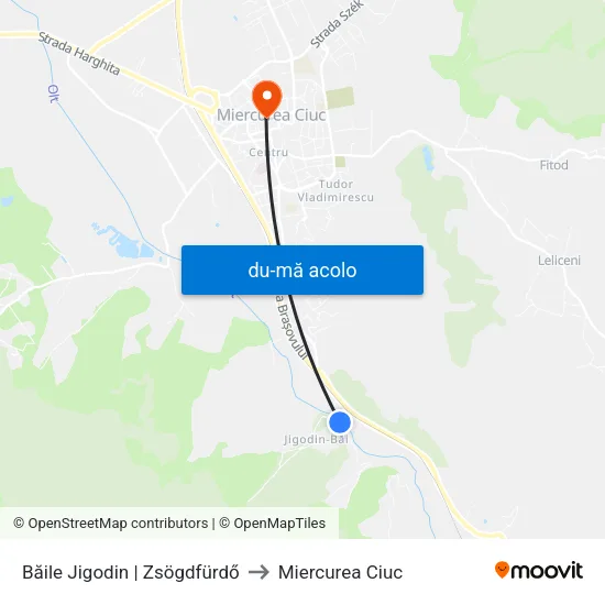 Harta de Băile Jigodin | Zsögdfürdő către Miercurea Ciuc