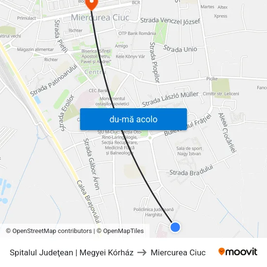 Harta de Spitalul Judeţean | Megyei Kórház către Miercurea Ciuc