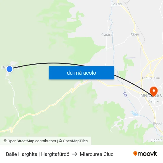 Harta de Băile Harghita | Hargitafürdő către Miercurea Ciuc