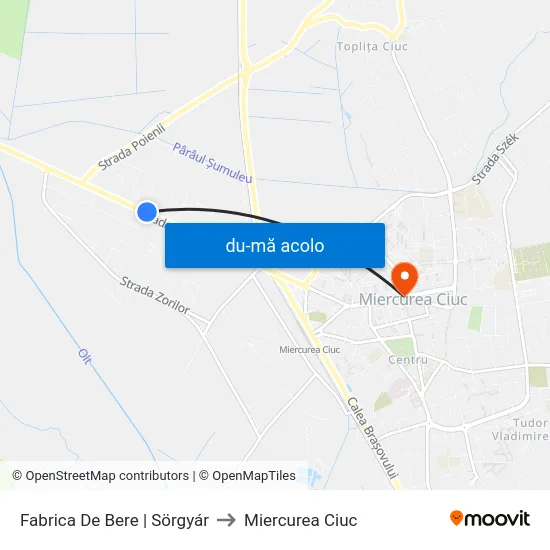 Harta de Fabrica De Bere | Sörgyár către Miercurea Ciuc