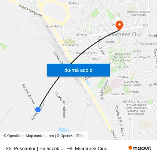 Harta de Str. Pescarilor | Halászok U. către Miercurea Ciuc