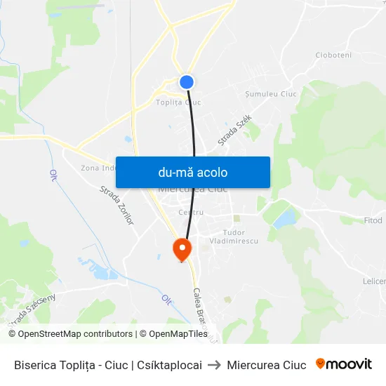 Harta de Biserica Toplița - Ciuc | Csíktaplocai către Miercurea Ciuc