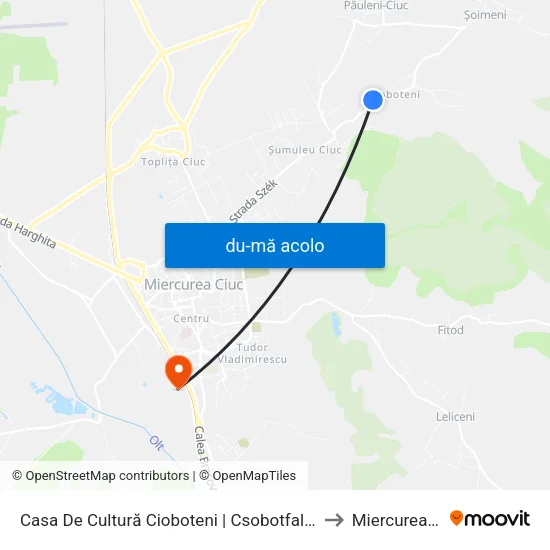 Harta de Casa De Cultură Cioboteni | Csobotfalvi Kultúrház către Miercurea Ciuc