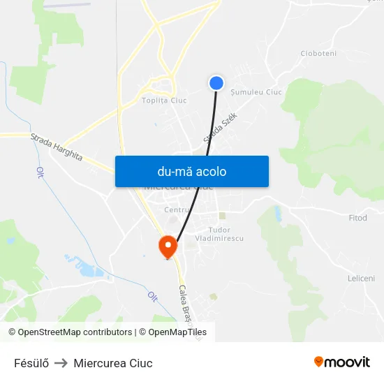 Harta de Fésülő către Miercurea Ciuc