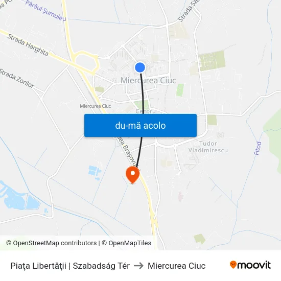 Harta de Piaţa Libertăţii | Szabadság Tér către Miercurea Ciuc