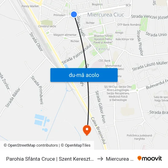 Harta de Parohia Sfânta Cruce | Szent Kereszt Plébánia către Miercurea Ciuc