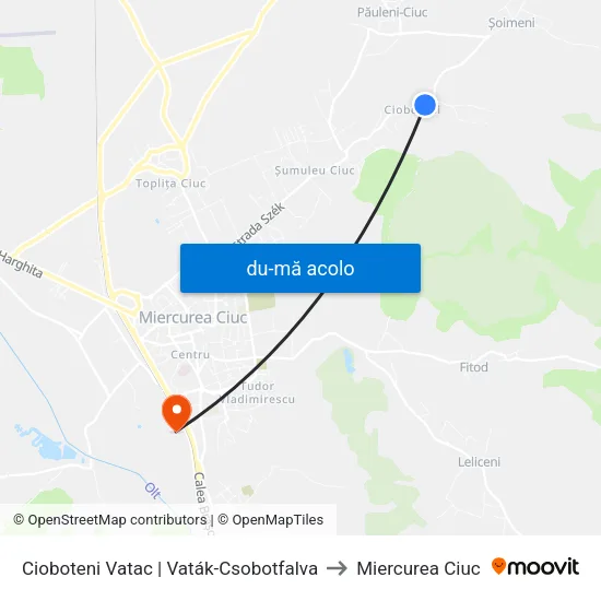 Harta de Cioboteni Vatac | Vaták-Csobotfalva către Miercurea Ciuc