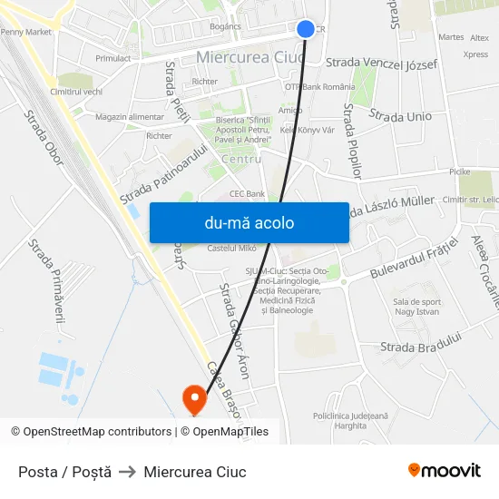 Harta de Posta / Poştă către Miercurea Ciuc