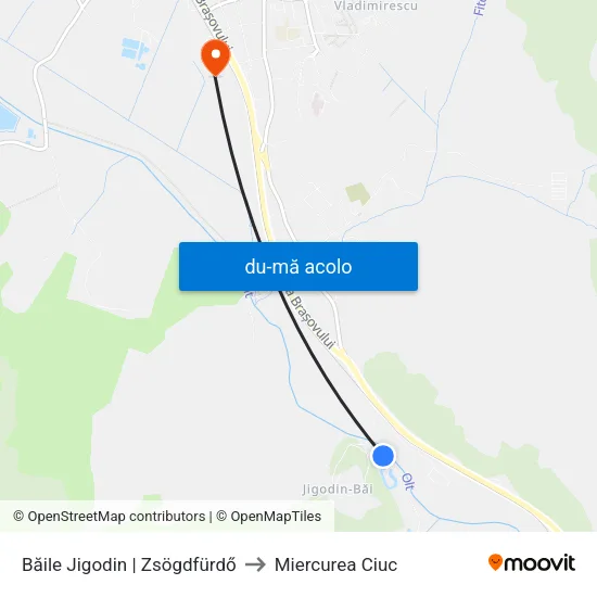 Harta de Băile Jigodin | Zsögdfürdő către Miercurea Ciuc