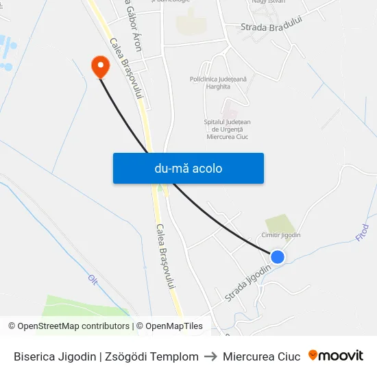 Harta de Școala Jigodin | Zsögödi Iskola către Miercurea Ciuc
