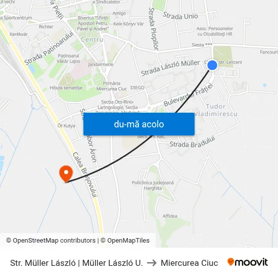 Harta de Str. Müller László | Müller László U. către Miercurea Ciuc