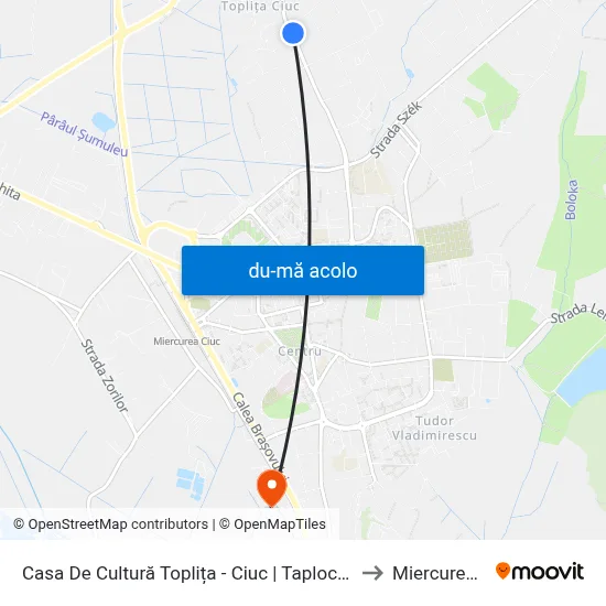 Harta de Casa De Cultură Toplița - Ciuc | Taplocai Kultúrotthon către Miercurea Ciuc