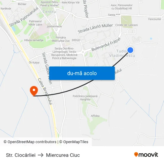 Harta de Str. Ciocârliei către Miercurea Ciuc