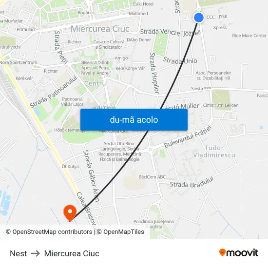 Harta de Nest către Miercurea Ciuc