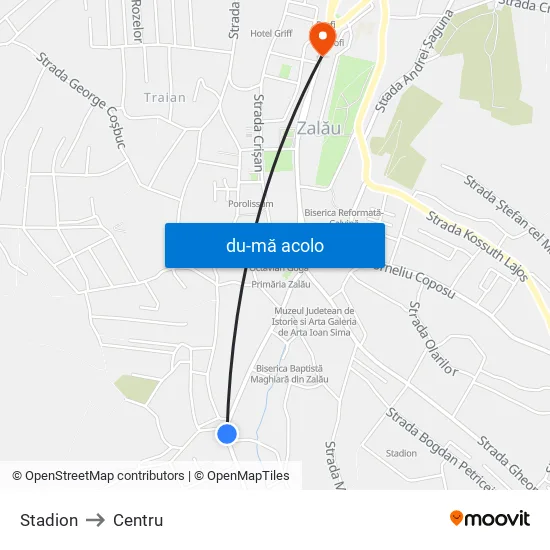 Harta de Stadion către Centru
