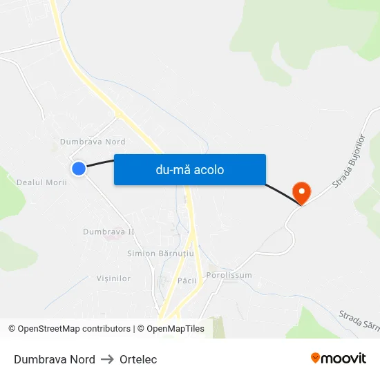 Harta de Dumbrava Nord către Ortelec