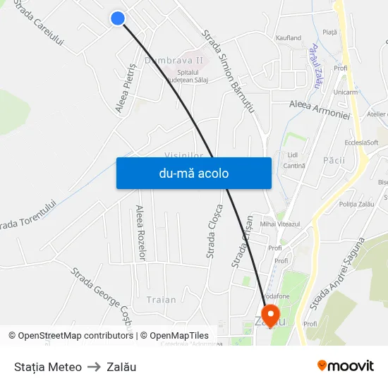 Harta de Stația Meteo către Zalău