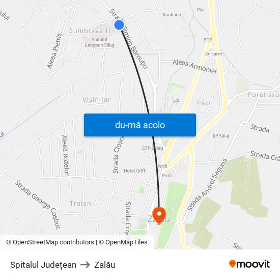 Harta de Spitalul Județean către Zalău