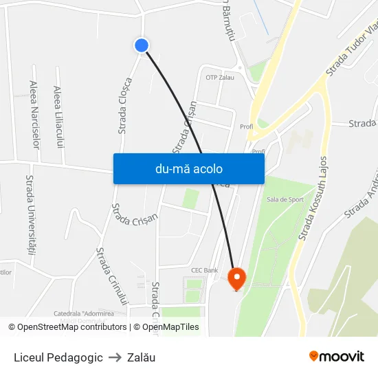 Harta de Liceul Pedagogic către Zalău