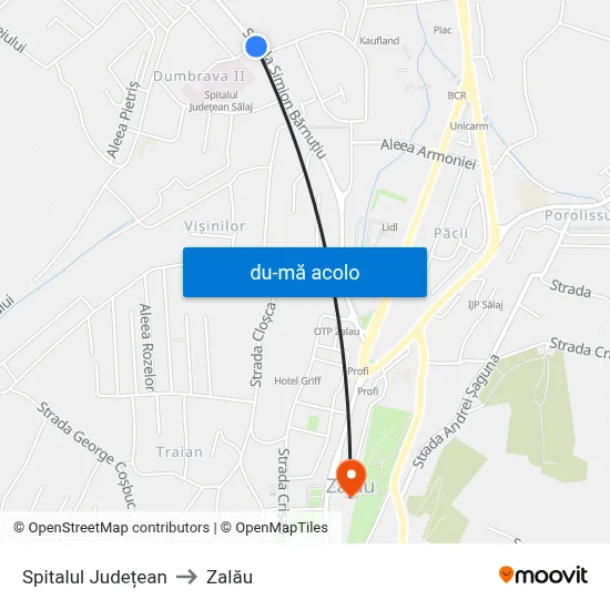 Harta de Spitalul Județean către Zalău