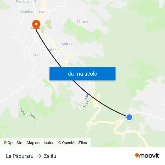 Harta de La Păduraru către Zalău