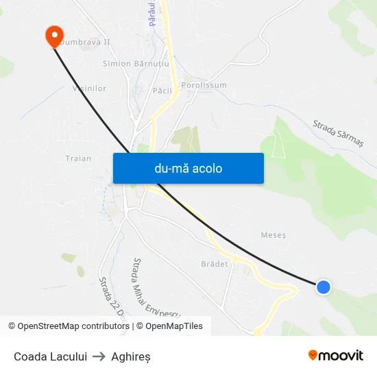 Harta de Coada Lacului către Aghireș