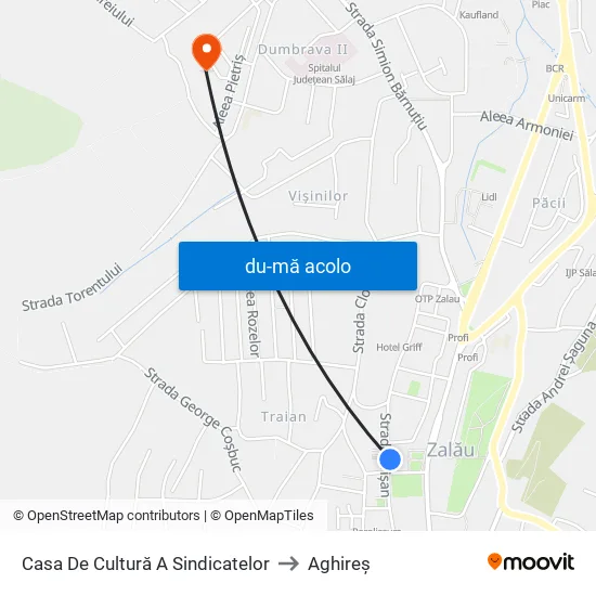 Harta de Casa De Cultură A Sindicatelor către Aghireș