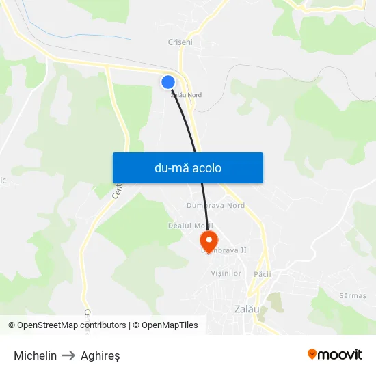 Harta de Michelin către Aghireș